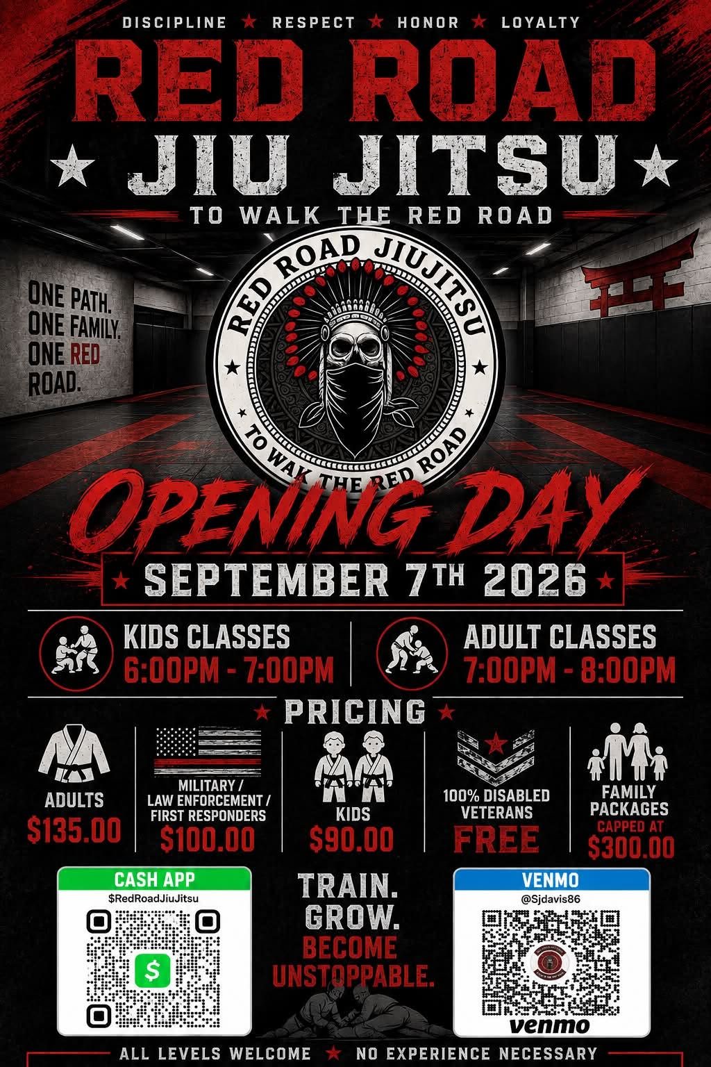 Red Road Jiu Jitsu class schedule flyer